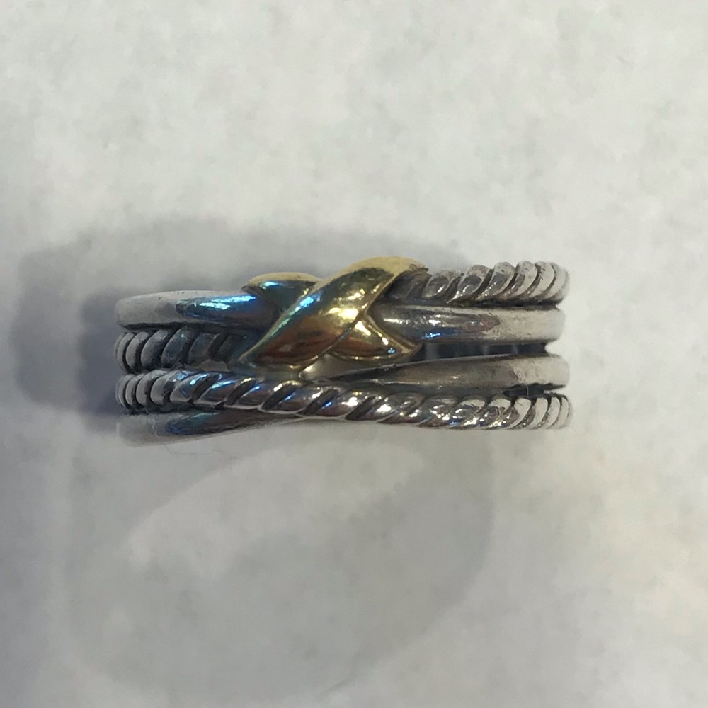 David Yurman Silver & 18K Gold Crossover Ring